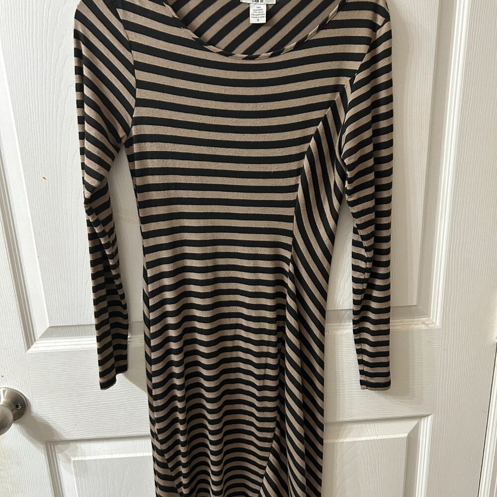 Bar III Striped Long Sleeve Bodycon Dress - Black/Taupe